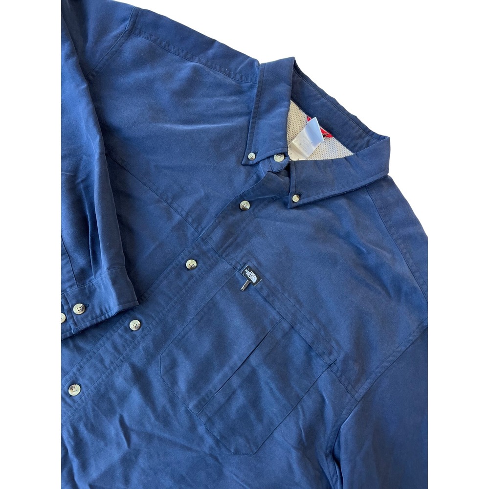 The North Face Mens Long Sleeve Button Down Shirt Navy Blue Outdoor Casual SZ XL